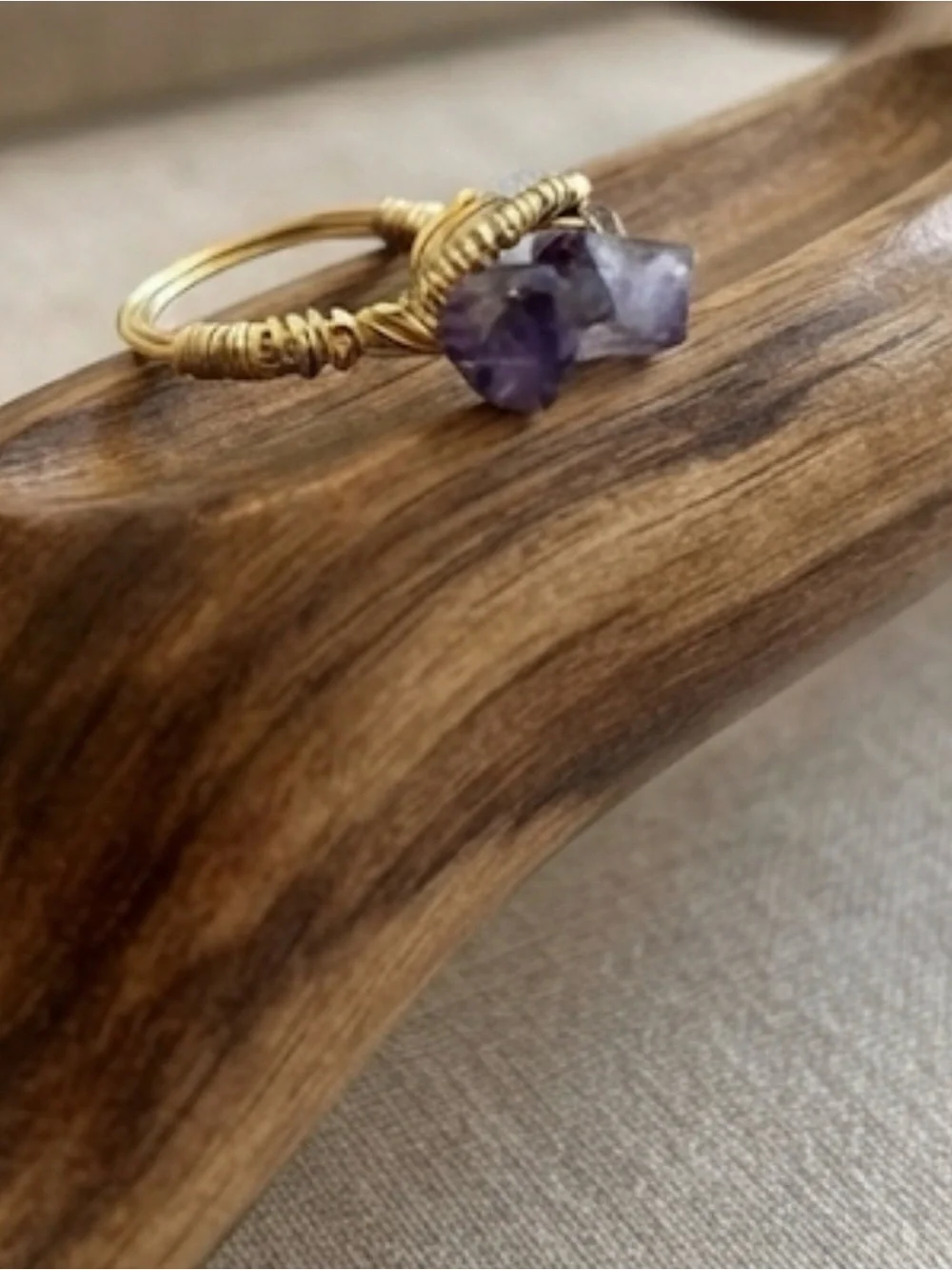 Gold Wire-Wrapped Amethyst Ring - & Rose quartz Purple Gemstone size 8